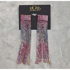 nOir Jewelry Dangle Earrings Pink Purple Blue Ombre Rhinestone Gold Tone